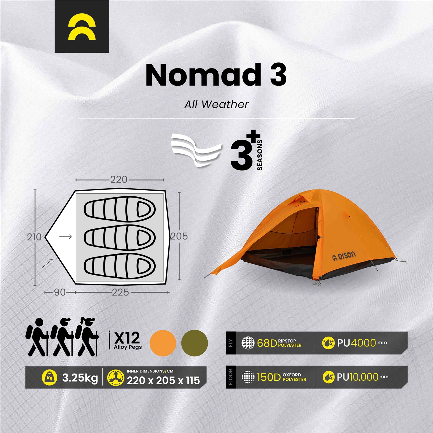 Orson Nomad 3 | All Weather 3 Plus Person Tent | 3.25kg - Image 19