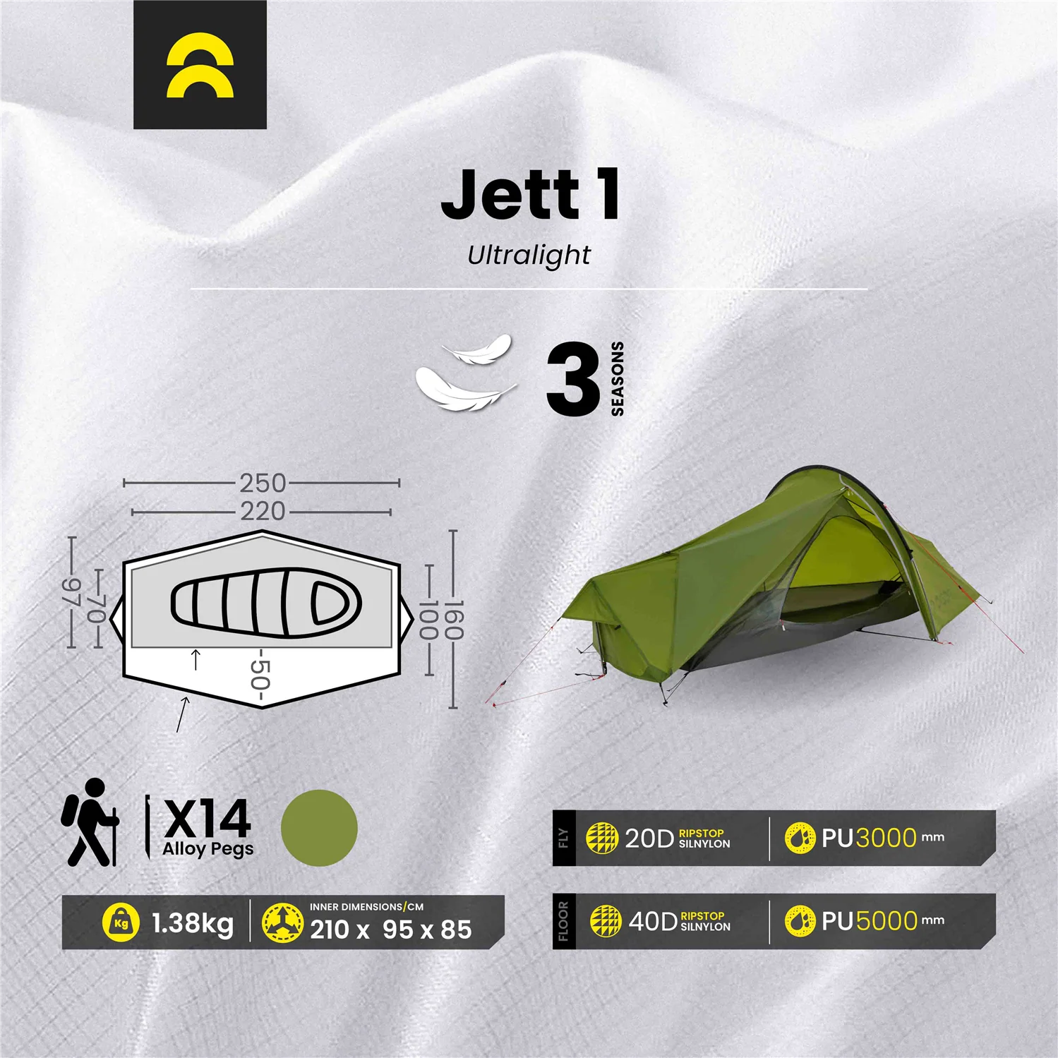 Orson Jett 1 | Ultralight Silnylon 1 Person Tunnel Tent | 1.38kg - Image 16